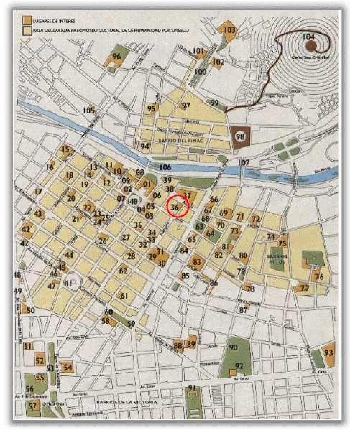 ਨਕਸ਼ਾ ਦੇ ਇਤਿਹਾਸਕ ਕੇਂਦਰ ਦੇ ਲੀਮਾ
